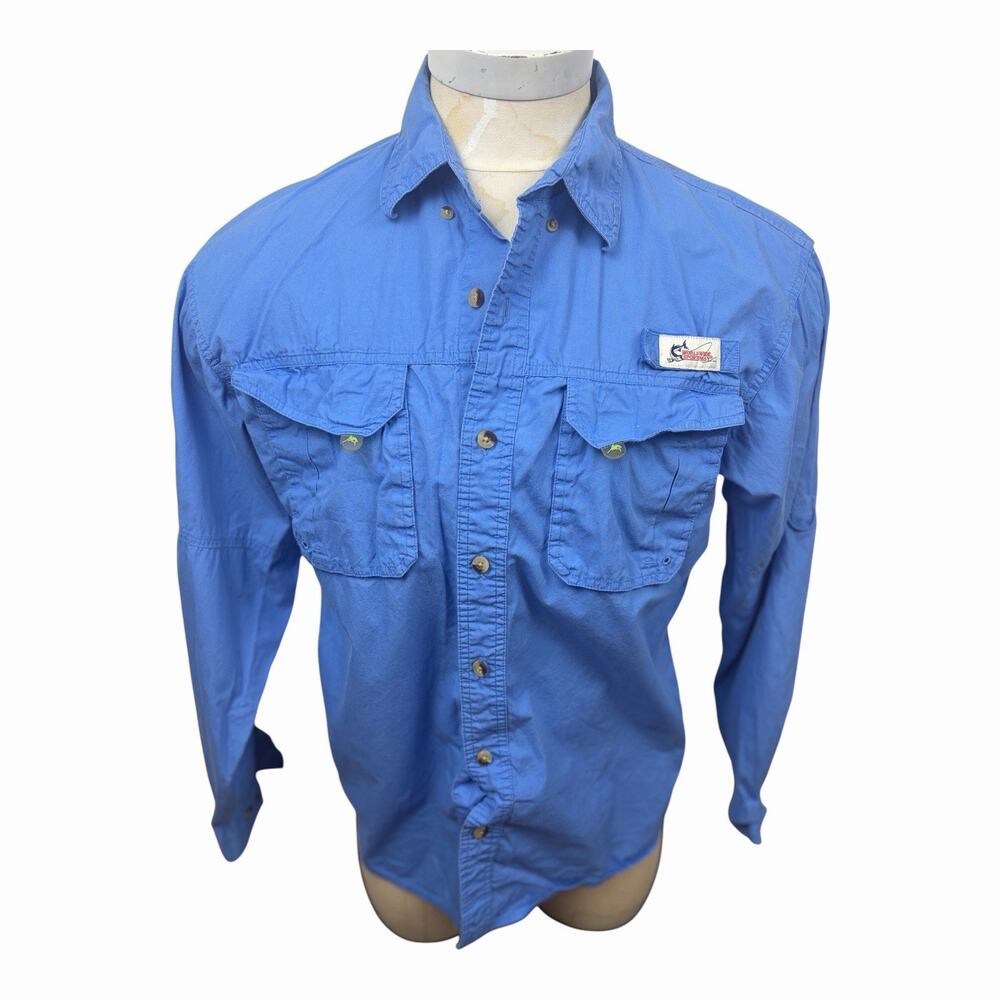 World Wide Sportsman Mens Large Blue Fishing Shirt Mesh Vent Long Sleeve Outdoor